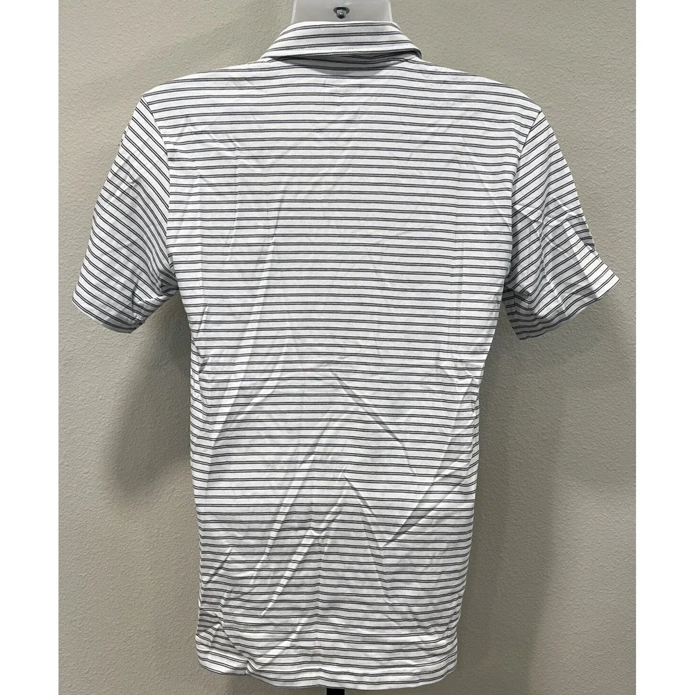The North Face Mens Small White Gray Striped Terrain Short‎ Sleeve Polo Shirt